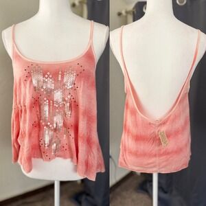 Decree Pink Tie Dye Sequin‎ Tank Top Low Back Cami Med y2k